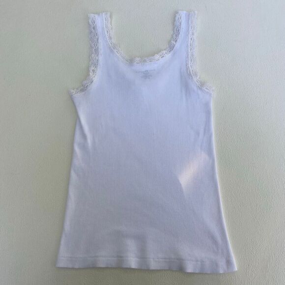 Brandy Melville White Ribbed Lace Trim Tank Top One Size - Picture 2 of 5